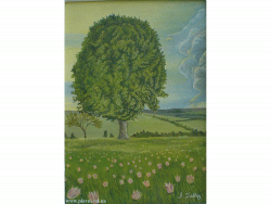 Un copac si lalele. A tree and the tulips (oil on panel, 28x20 cm.)